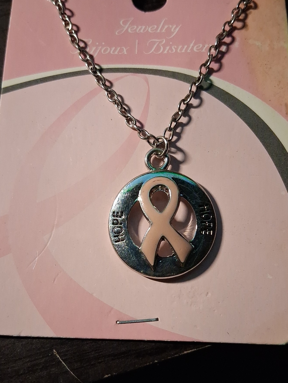Hope Ribbon Pendant Necklace - Silver and White